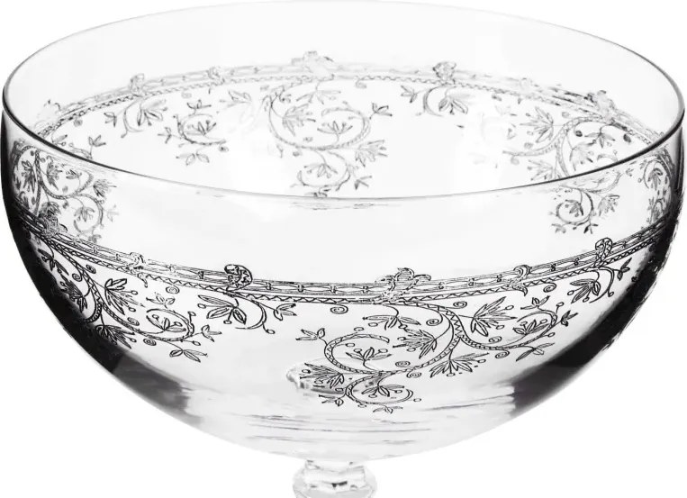 Pahar de șampanie din sticlă suflată manual, transparent, cupă cu motive florale în spirală, decor gravat cu laser, 350 ml, 16 x 10,5 cm, „Joséphine”