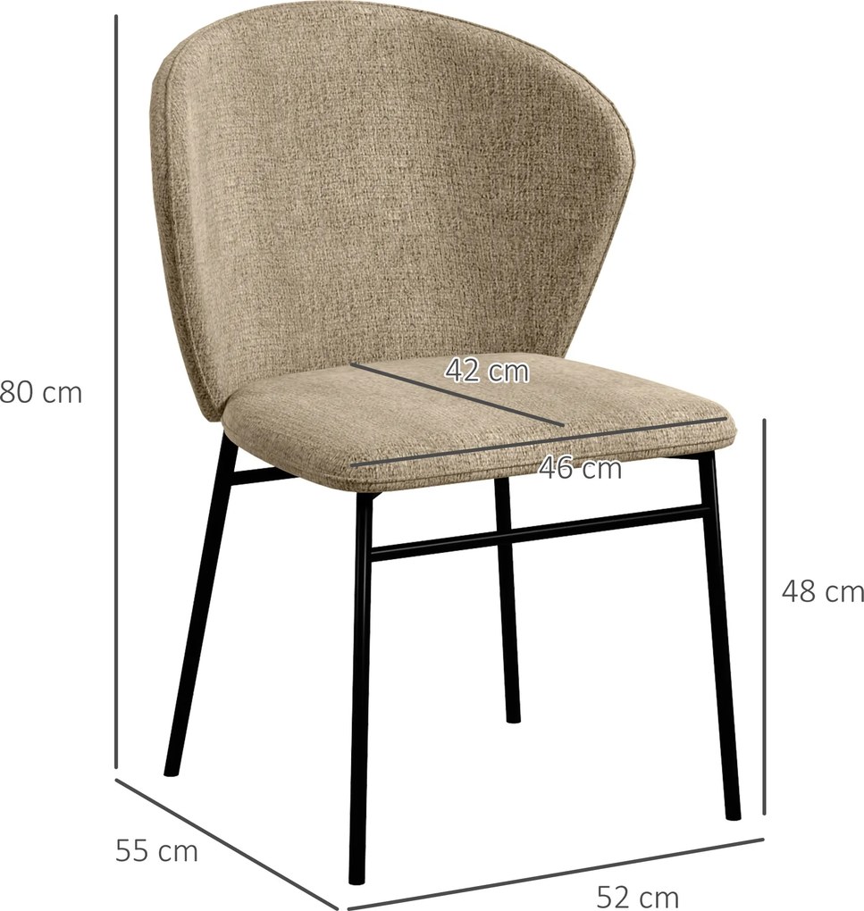 HOMCOM Scaun de masă, Design contemporan și elegant, Material textil cu efect de in, Oțel, 52 x 55 x 80 cm, Maro deschis | Aosom Romania