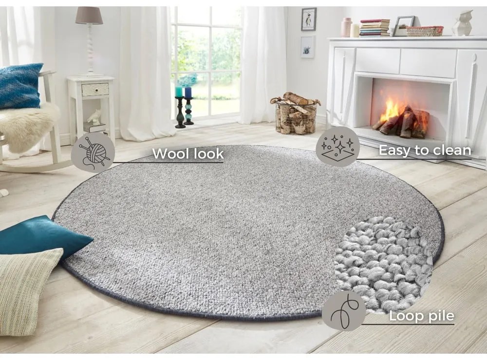 Covor gri rotund ø 200 cm Wolly – BT Carpet