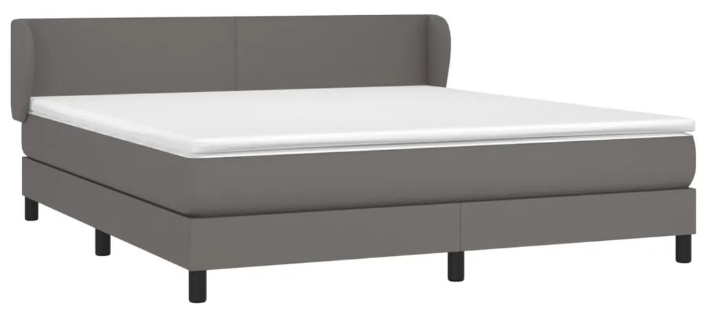 Pat box spring cu saltea, gri, 160x200 cm, piele ecologica Gri, 160 x 200 cm, Design simplu