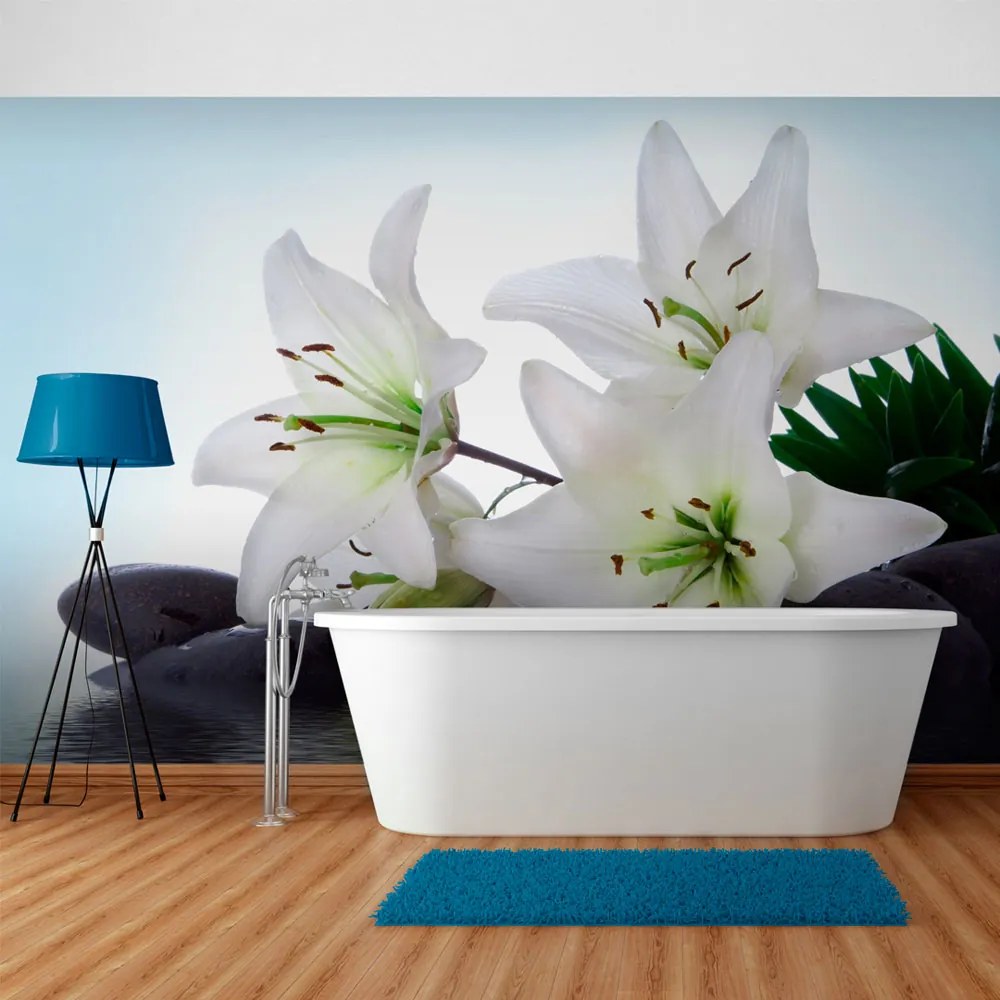 Fototapet Bimago - Pure, white lilies + Adeziv gratuit 200x154 cm