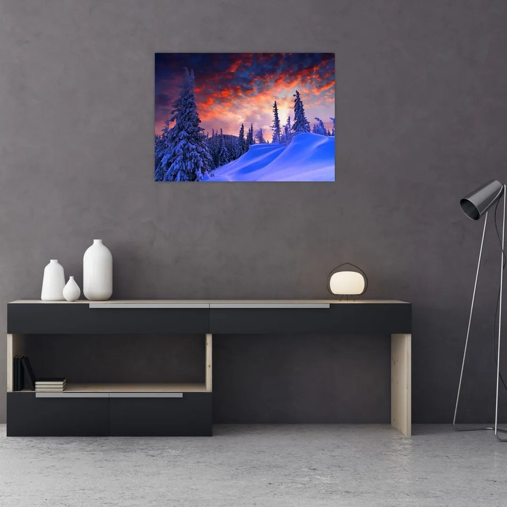 Tablou pe sticlă - Amurg dev iarnă (70x50 cm)