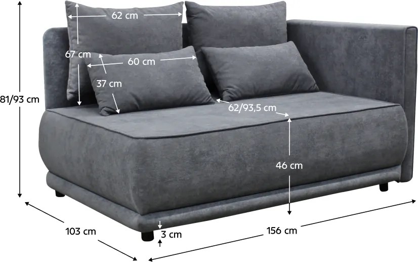 Canapea extensibilă, culoare gri, LIAMI