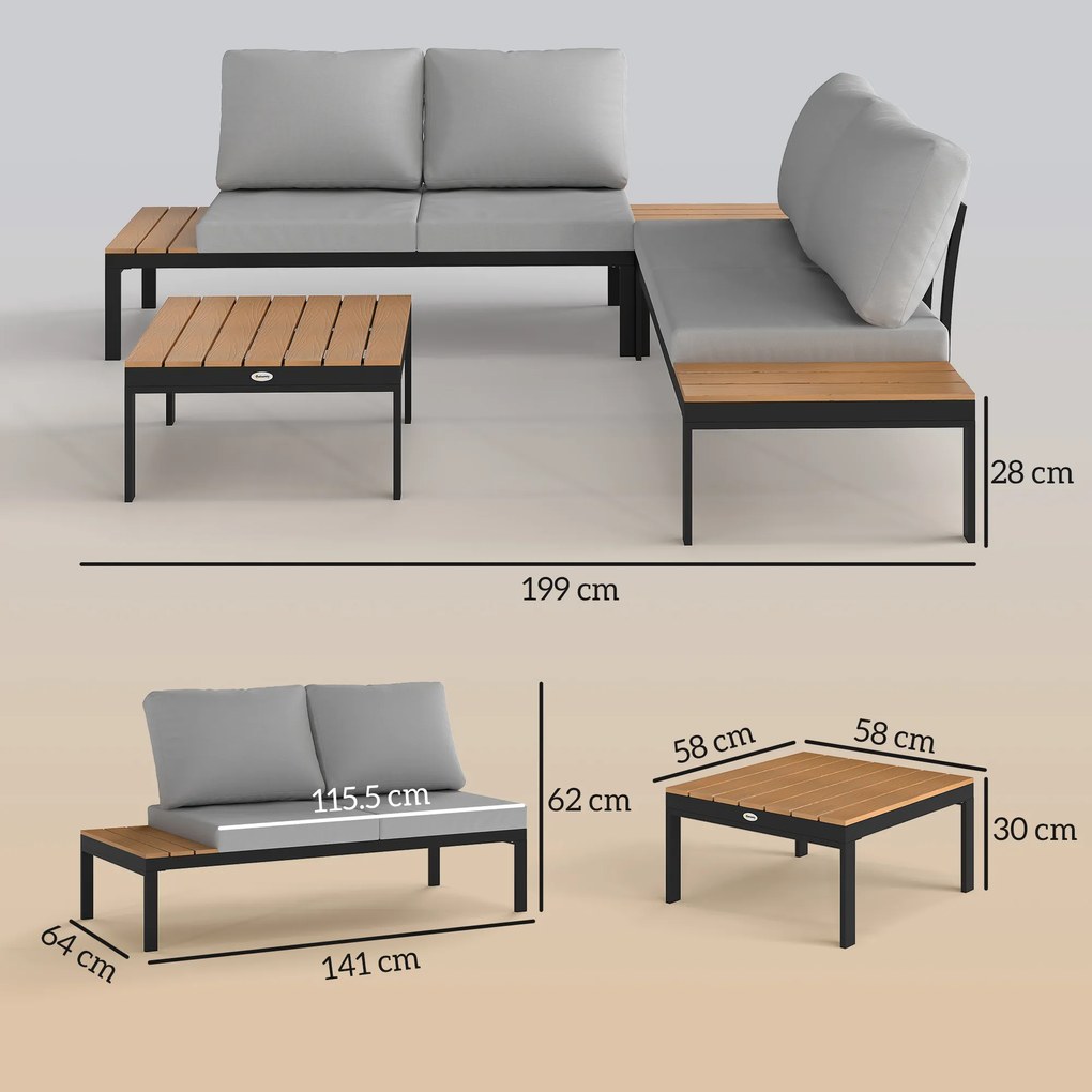 Outsunny Set Mobilier de Grădină din 4 Piese, cu 2 Canapele și 2 Măsuțe de Cafea, 141x64x62 cm, Lemn Natural | Aosom Romania