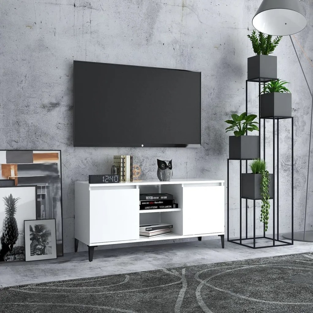 805968 vidaXL Comodă TV cu picioare metalice, alb, 103,5x35x50 cm