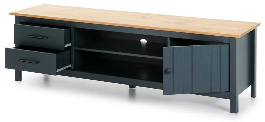 Masă TV albastru-închis din lemn masiv de pin 158x47 cm Miranda – Marckeric