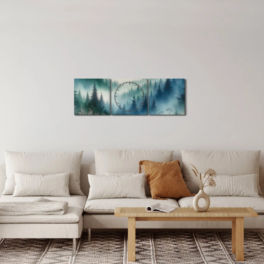 Tablou - Peisaj forestier cu ceață (cu ceas) (90x30 cm)