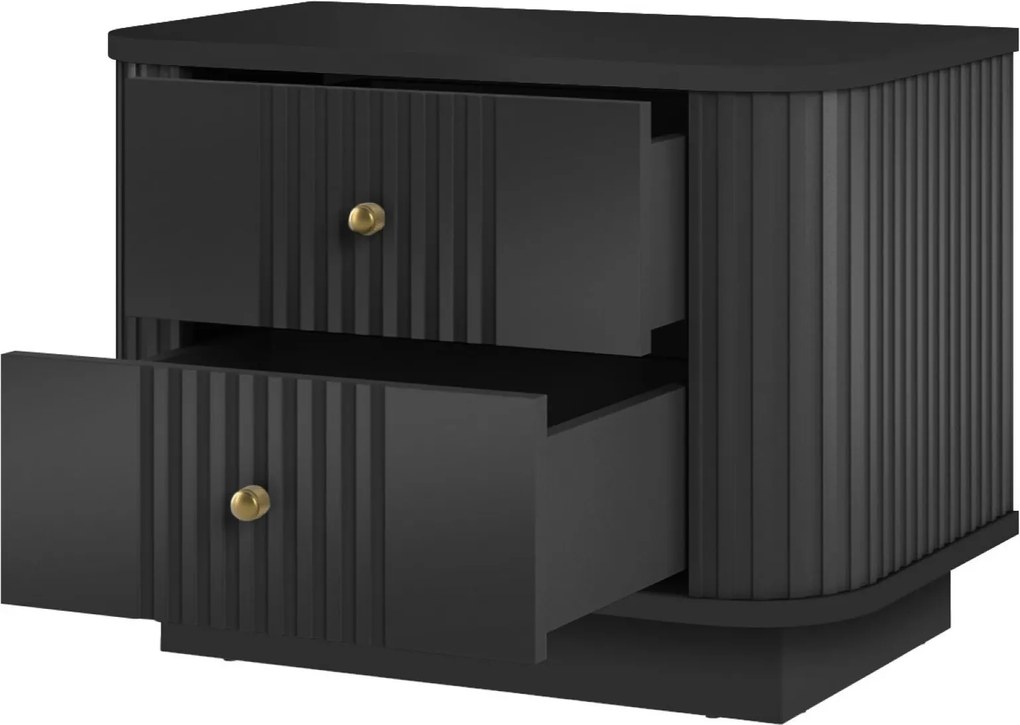 Noptieră Vesper 56 cm pe plintă - negru cu mânere aurii