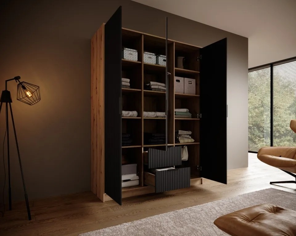 Dulap cu trei usi si oglinda, Norel, ADRK Furniture (Dimensiuni: 150x200 cm, Culoare: Grafit)