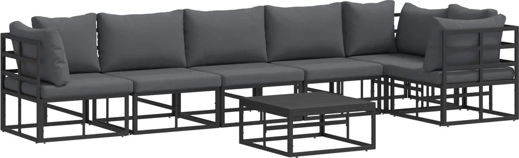 vidaXL Set de canapele pentru grădină cu pernă 7 pcs Negru Aluminiu