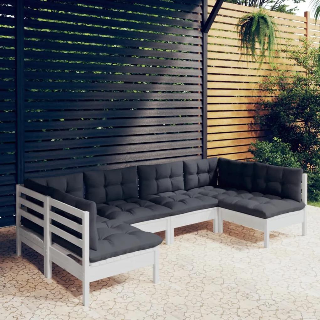 3097152 vidaXL Set mobilier grădină cu perne, 6 piese, alb, lemn masiv de pin