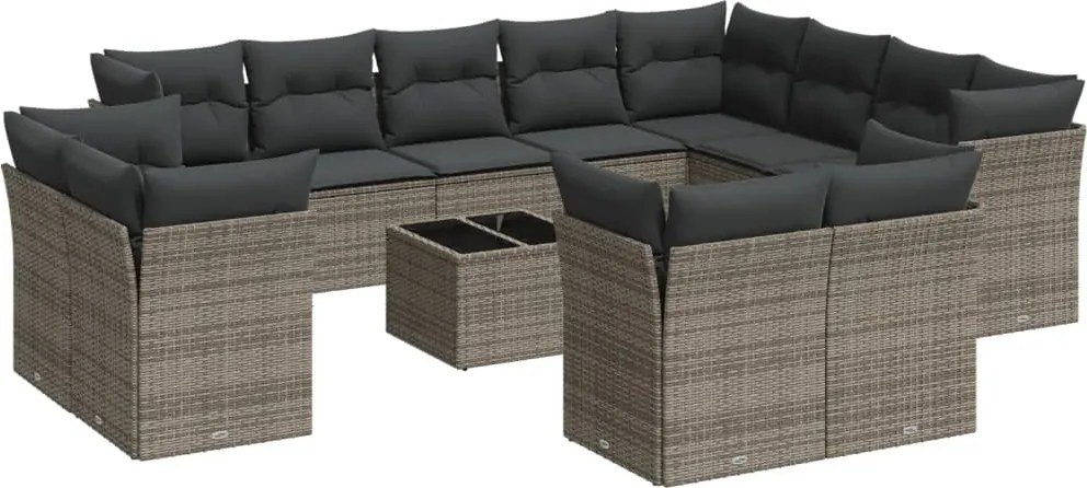 vidaXL Set mobilier de grădină cu perne, 13 piese, gri, poliratan