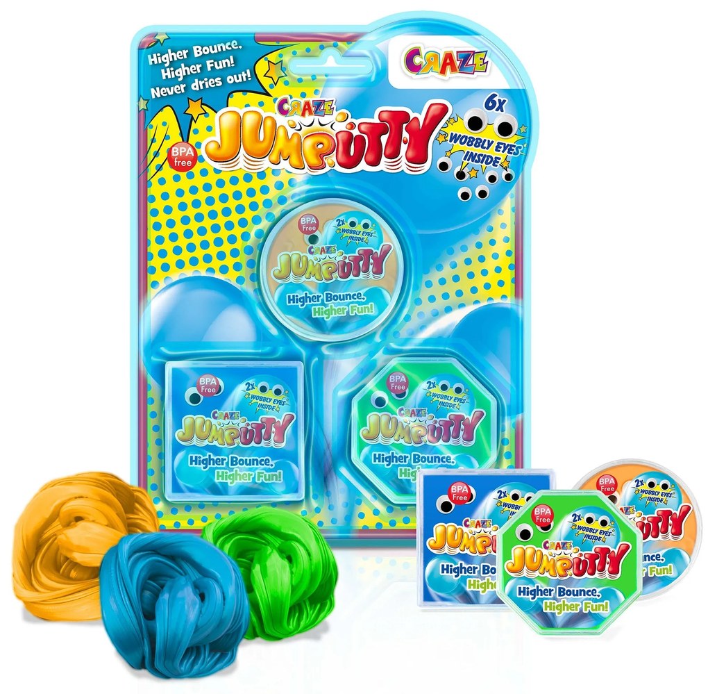 CRAZE - JUMPUTTY - PLASTILINA SARITOARE BLISTER 3 BUC DIVERSE CULORI - CRAZE (CRZ40546)