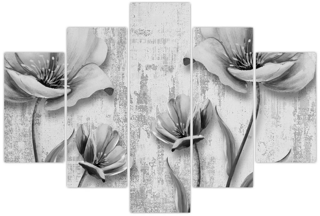 Tablou - Flori alb-negru pe fundal (150x105 cm)