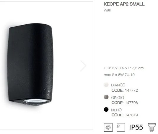 Aplica LED iluminat exterior design modern cu protectie IP55 KEOPE AP2 SMALL negru 147819