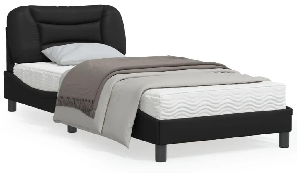 3208254 vidaXL Cadru de pat cu tăblie, negru, 90x190 cm, piele ecologică