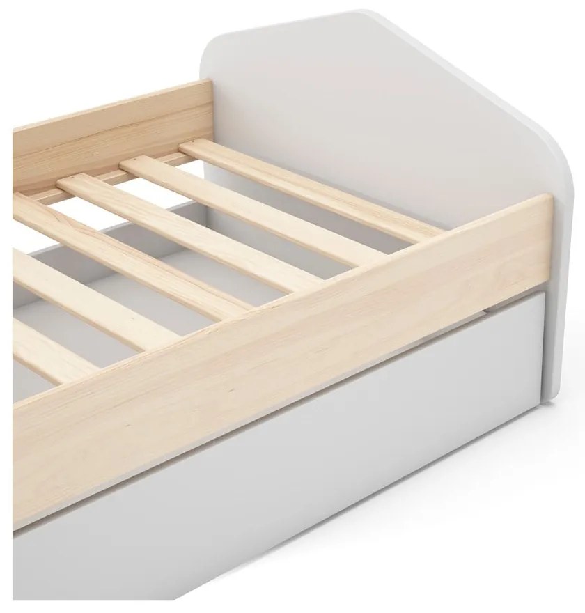 Pat pentru copii cu extensie alb/cu aspect de lemn de pin 90x200 cm Estefania – Marckeric