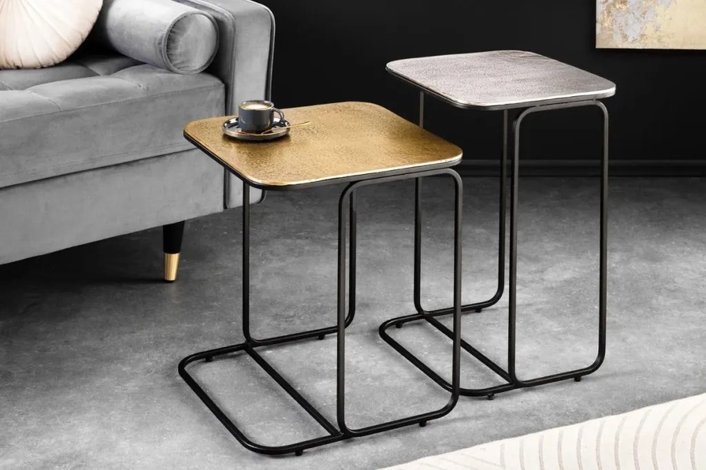 Set de 2 masute auxiliare Abstract auriu/ argintiu A-43516 VC