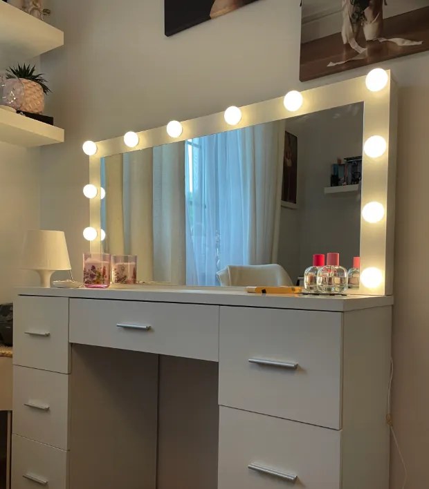 Masă de toaletă mare albă cu iluminare 80 x 40 x 110cm