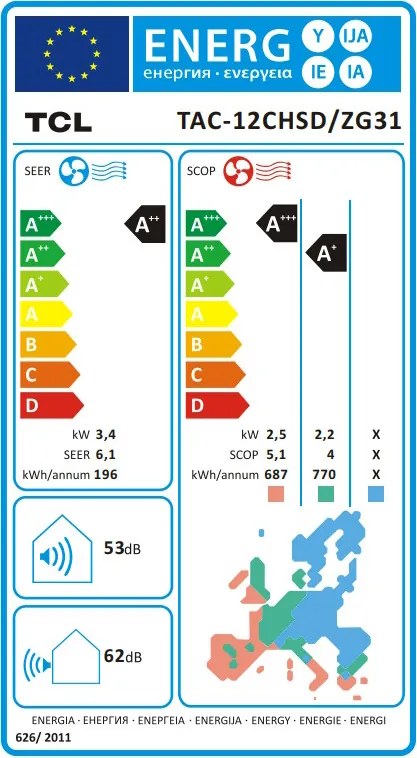 Aparat de aer conditionat cu invertor TCL SaveIN TAC-12CHSD/ZG31IS, 12000 BTU, 22 m², A++/A+, Wi-Fi, iFeel, ECO, Curatare automata în 4 etape, Google Home si Alexa, Gentle Cool, Alb