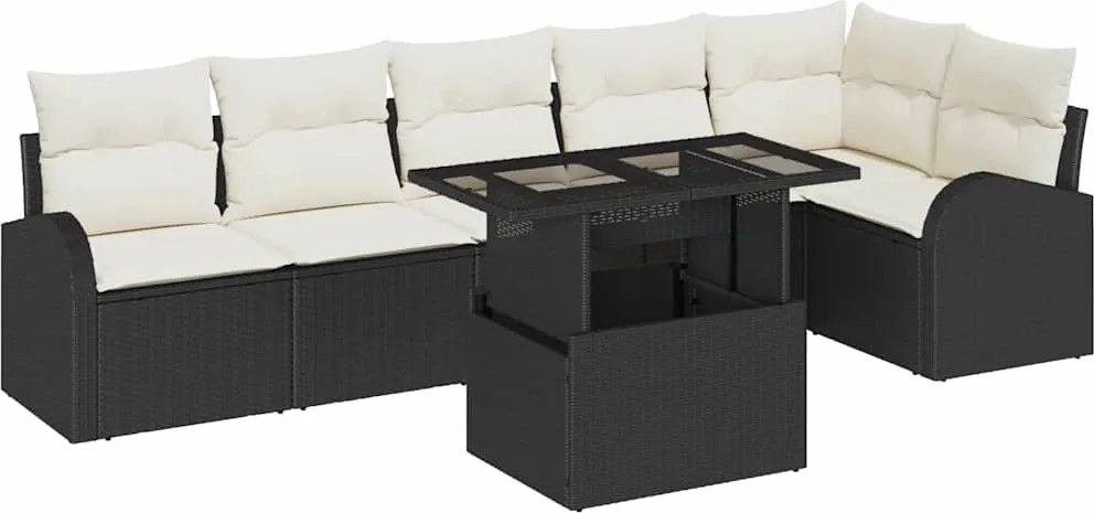 vidaXL Set de canapele pentru grădină cu pernă 7 pcs Negru Rattan poli