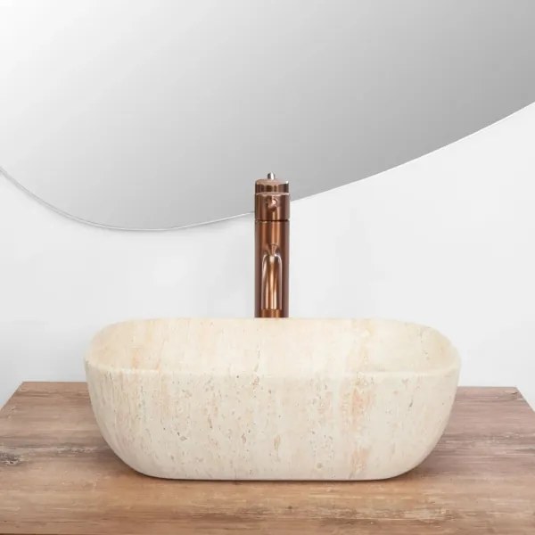REA-U4700 - Lavoar BELINDA pentru blat 25x36 cm, ceramică, bej, imitație de piatră