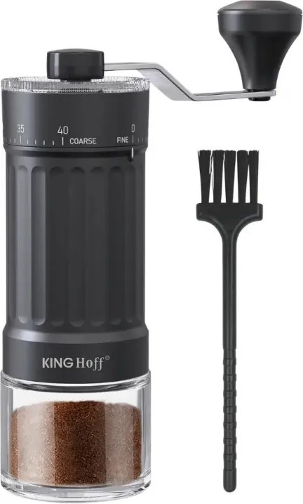 Rasnita manuala pentru cafea Kinghoff KH 2002, 30 g, Mecanism ceramic, Reglare continuă a finetii, Negru