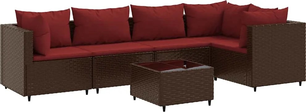 vidaXL Set mobilier de grădină cu perne, 6 piese, maro, poliratan