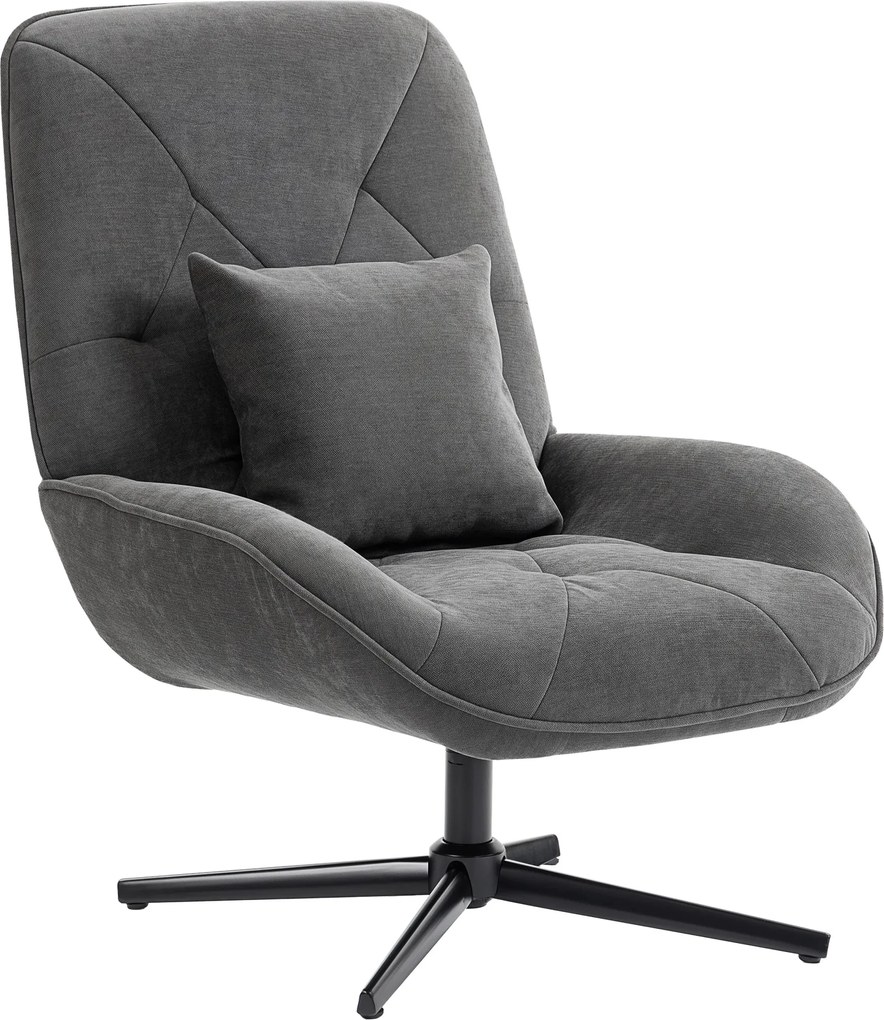 HOMCOM Scaun de accent rotativ, fotoliu tapițat din chenille cu pernă lombară, spătar înalt, șezut adânc, gri închis | Aosom Romania