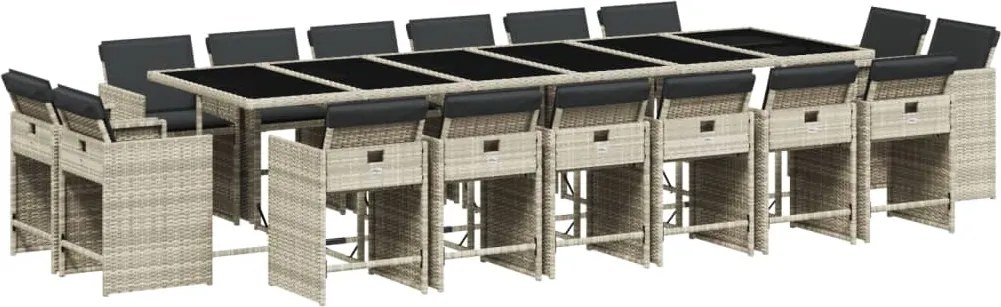 vidaXL Set mobilier de grădină cu perne 17 piese gri deschis poliratan