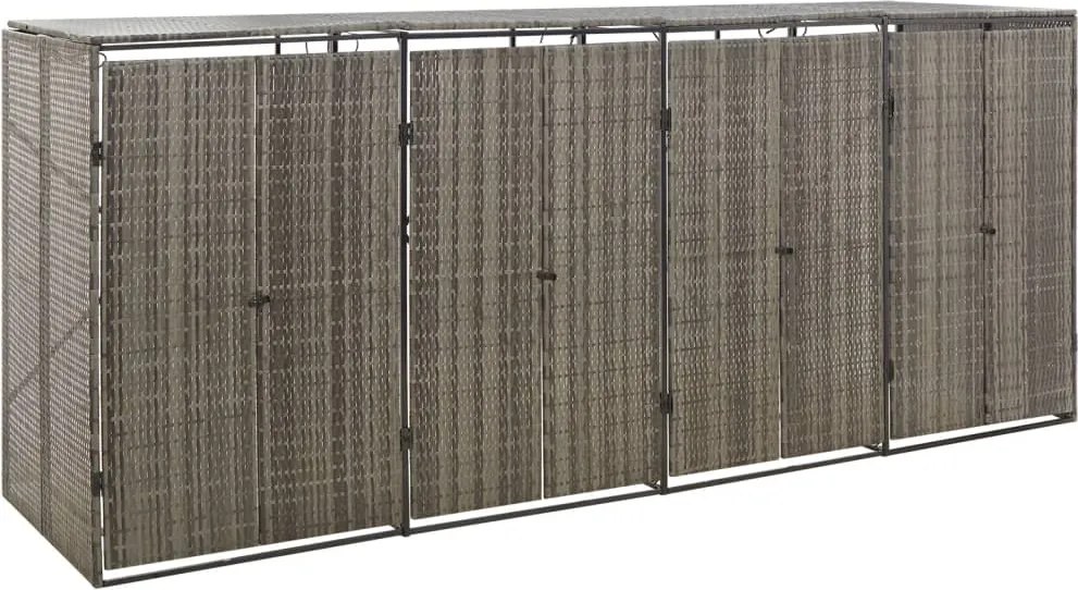 vidaXL Magazie de pubele cvadruplă, gri, 274x80x117 cm, poliratan