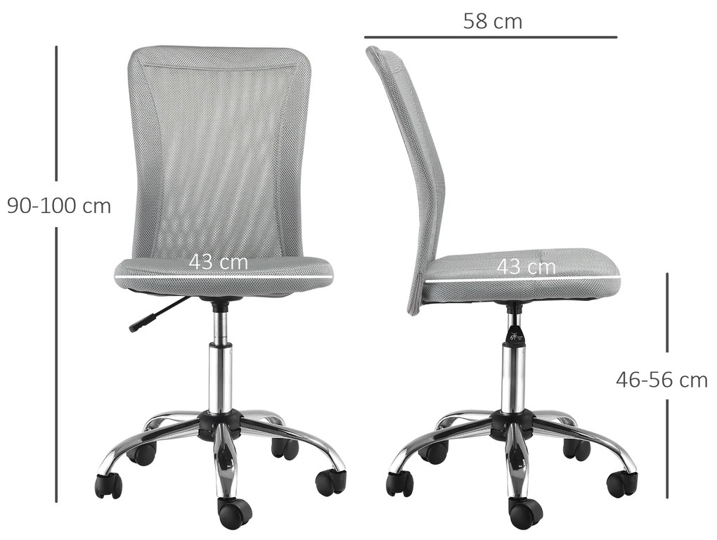 Vinsetto Scaun de Birou Ergonomic Fără Cotiere din Țesătură tip Plasă Gri | Aosom Romania