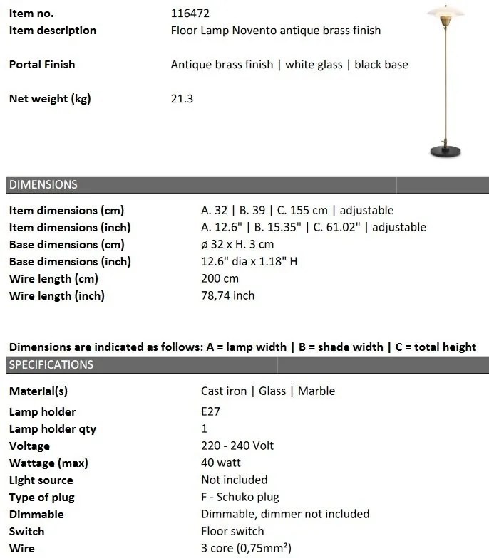 Lampadar, Lampa de podea design LUX Novento