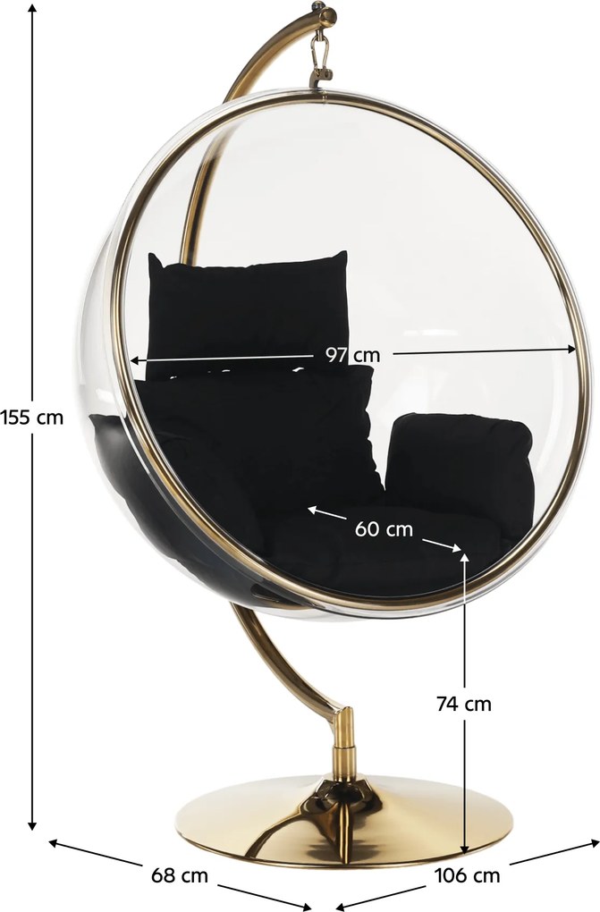 Scaun suspendat cu suport, transparent/auriu/negru, BUBBLE NEW TIP 3