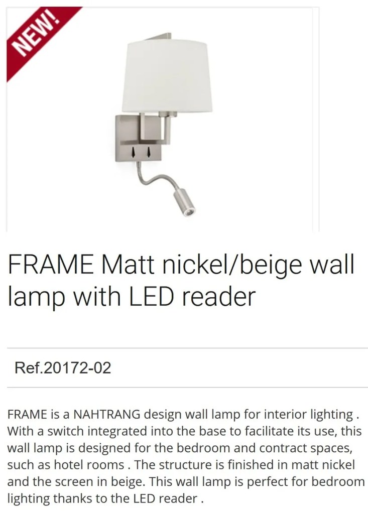 Aplica perete cu reader LED design clasic FRAME nickel/bej