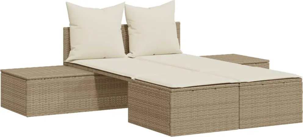 vidaXL Șezlong dublu cu perne, bej, poliratan