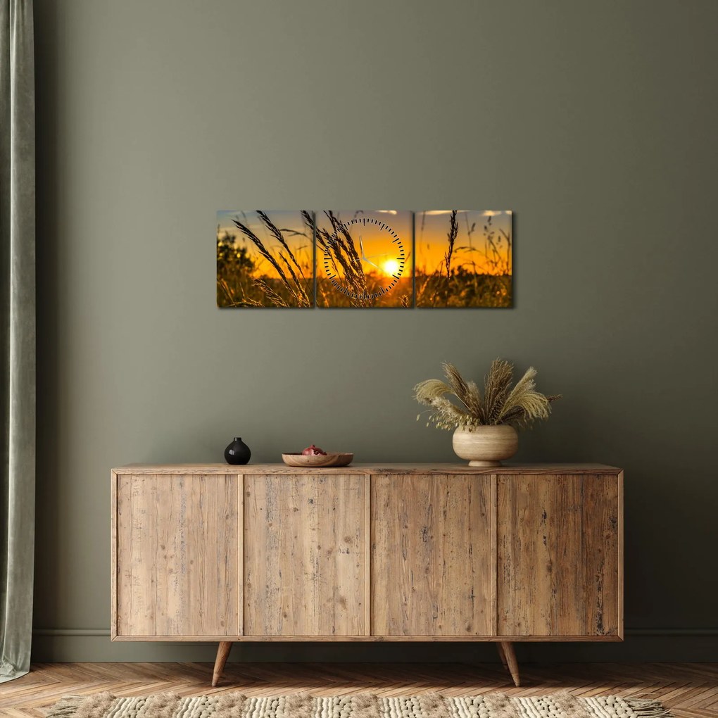 Tablou cu câmp în apus de soare (cu ceas) (90x30 cm)