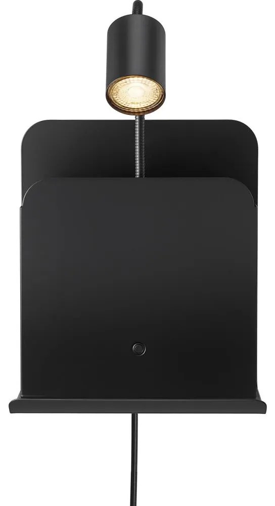 Nordlux - Lampă de perete ROOMI cu poliță, USB, 1xGU10/8W/230V negru