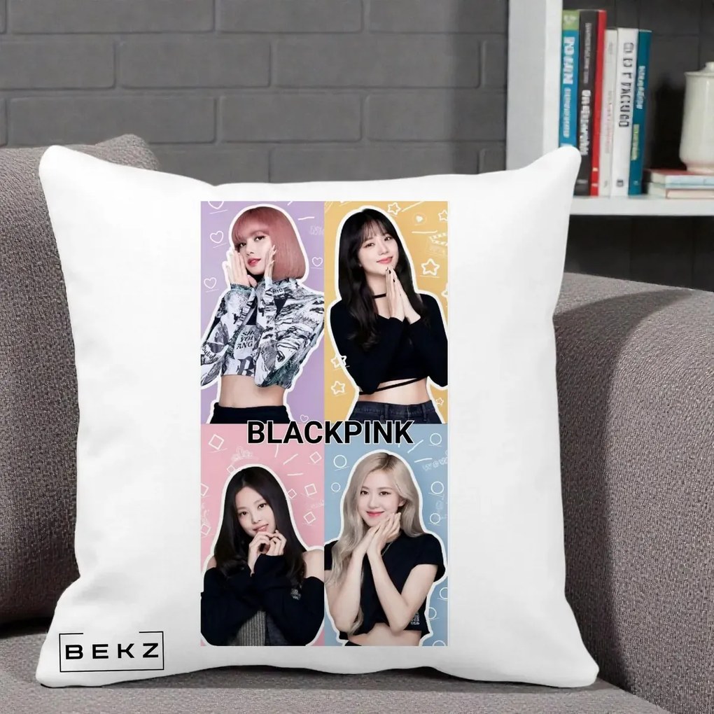 Perna Personalizata K-pop BLACKPINK Negru, 40x40 cm, Alba Mata, Husa Detasabila, Perna Inclusa, BEKZ®