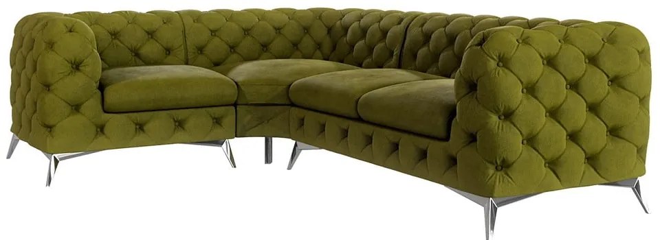 Colțar verde cu tapițerie din catifea (cu colț pe partea stângă/în formă de ”L”) Chelsea – Ropez