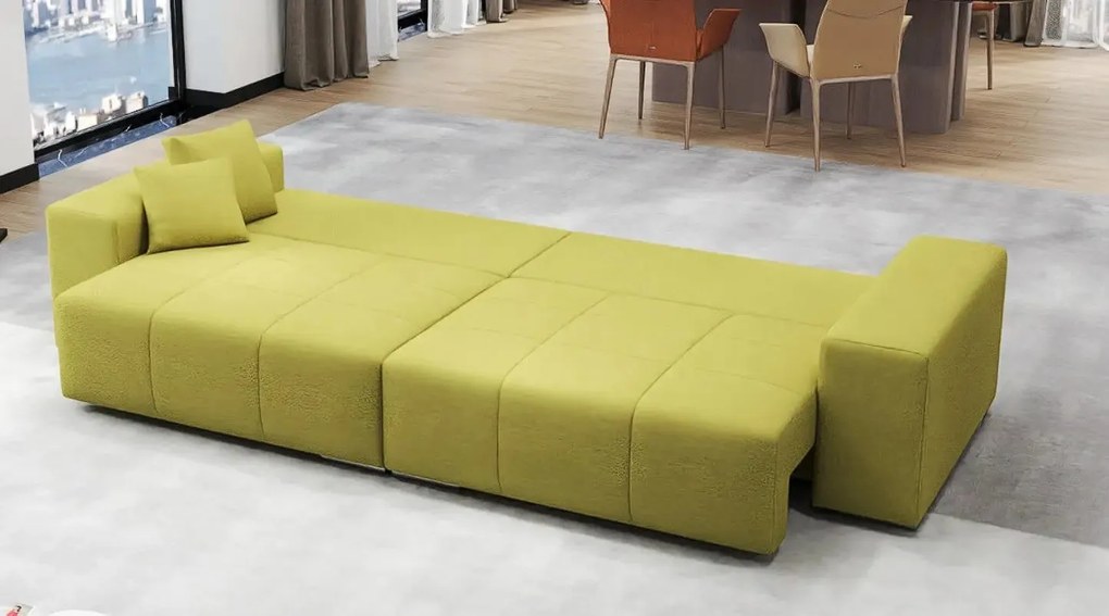 Canapea extensibilă dumonde cu ladă de depozitare si sezut confortabil din spuma high-density, Marbela Enjoy Green XXL 295x100 cm