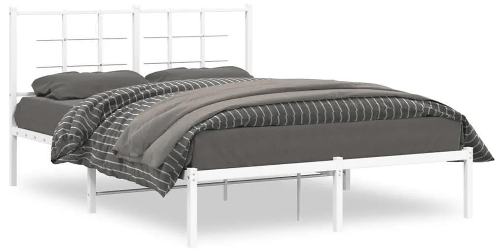 355610 vidaXL Cadru de pat metalic cu tăblie, alb, 140x190 cm