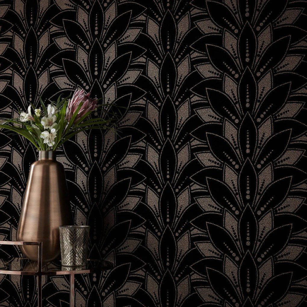 Tapet Astoria, Jet Black Luxury Flock, 1838 Wallcoverings, 5.3mp / rola