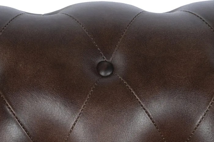 Canapea Chesterfield cu 2 locuri din piele, maro închis, spătar capitonat, brațe rulate și picioare cu rotile, 72 x 148 x 80 cm, „Yvoire”
