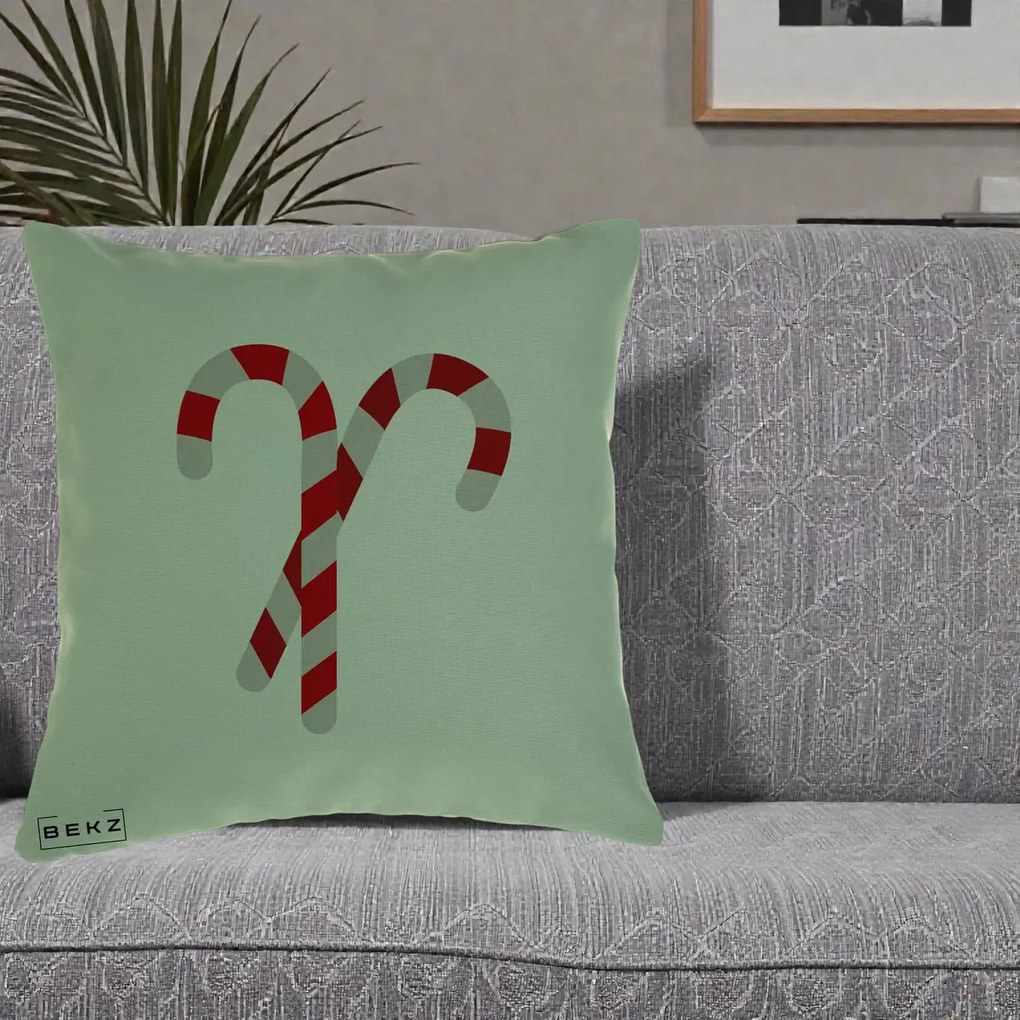 Perna Decorativa Candy Cane de Craciun, 40x40 cm, Verde, Husa Detasabila, Perna Inclusa, BEKZ®