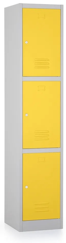 Dulap metalic - 3 cutii, 38 x 45 x 185 cm, incuietoare cilindrica, galben - ral 1023