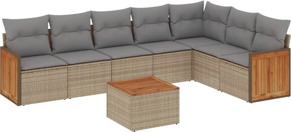 vidaXL Set canapele de grădină, 8 piese, cu perne, bej, poliratan