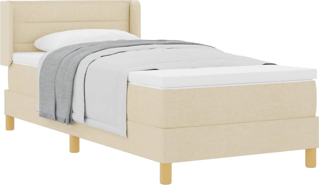 vidaXL Pat cu arcuri cu saltea cu headboard Crem 200 x 90 cm țesătură