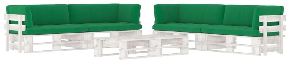 Set mobilier paleti cu perne, 6 piese, alb, lemn pin tratat Verde, 4x colt + 2x masa, Alb, 1