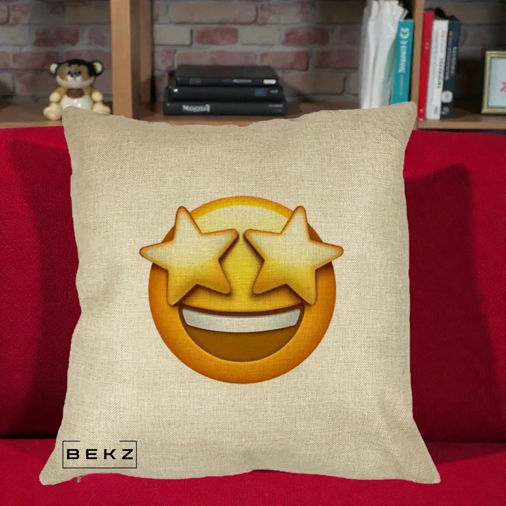 Perna Decorativa Emoji Ochi Stele, 40x40 cm, Crem, Husa Detasabila, Perna Inclusa, BEKZ®